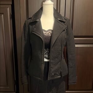 Burberry Charcoal Black Textured Leather Jacket